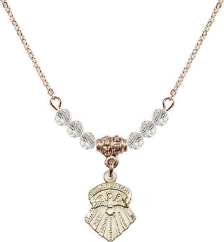 18" Hamilton Gold Plated Necklace with 4mm Crystal Beads featuring a 14kt Gold Filled Seven Gifts Medal.