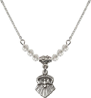 18" Rhodium Plated Necklace with 4mm Crystal Beads featuring a Sterling Silver Seven Gifts Medal.