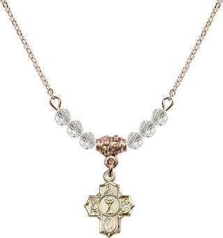 18" Hamilton Gold Plated Necklace with 4mm Crystal Beads featuring a 14kt Gold Filled Communion 5-Way Medal.