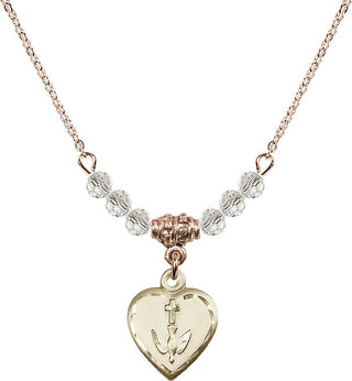 18" Hamilton Gold Plated Necklace with 4mm Crystal Beads featuring a 14kt Gold Filled Heart / Confirmation Medal.