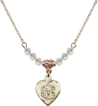 18" Hamilton Gold Plated Necklace with 4mm Crystal Beads featuring a 14kt Gold Filled Heart / Communion Medal.