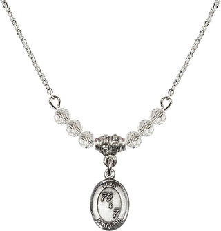 18" Rhodium Plated Necklace with 4mm Crystal Beads featuring a Sterling Silver First Penance Medal.