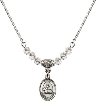 18" Rhodium Plated Necklace with 4mm Crystal Beads featuring a Sterling Silver First Reconciliation Medal.