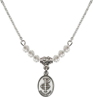 18" Rhodium Plated Necklace with 4mm Crystal Beads featuring a Sterling Silver Matrimony Medal.