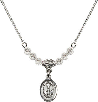 18" Rhodium Plated Necklace with 4mm Crystal Beads featuring a Sterling Silver Confirmation Medal.