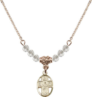 18" Hamilton Gold Plated Necklace with 4mm Crystal Beads featuring a 14kt Gold Filled 5-Way / Chalice Medal.