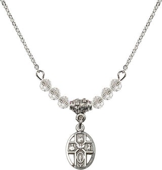 18" Rhodium Plated Necklace with 4mm Crystal Beads featuring a Sterling Silver 5-Way Medal.