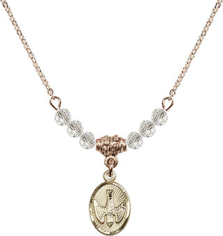18" Hamilton Gold Plated Necklace with 4mm Crystal Beads featuring a 14kt Gold Filled Holy Spirit Medal.