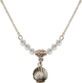 18" Hamilton Gold Plated Necklace with 4mm Crystal Beads featuring a 14kt Gold Filled Shell Medal.