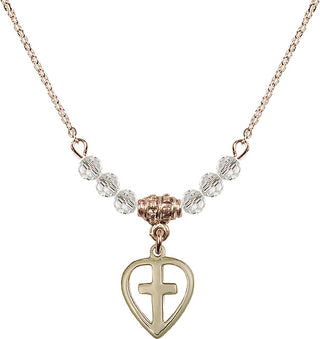 18" Hamilton Gold Plated Necklace with 4mm Crystal Beads featuring a 14kt Gold Filled Heart / Cross Medal.
