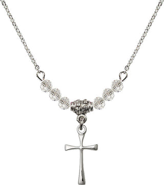 18" Rhodium Plated Necklace with 4mm Crystal Beads featuring a Sterling Silver Maltese Cross Medal.