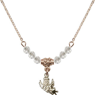 18" Hamilton Gold Plated Necklace with 4mm Crystal Beads featuring a 14kt Gold Filled Guardian Angel Medal.