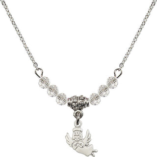 18" Rhodium Plated Necklace with 4mm Crystal Beads featuring a Sterling Silver Guardian Angel Medal.