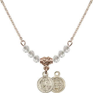 18" Hamilton Gold Plated Necklace with 4mm Crystal Beads featuring a 14kt Gold Filled Saint Benedict Medal.