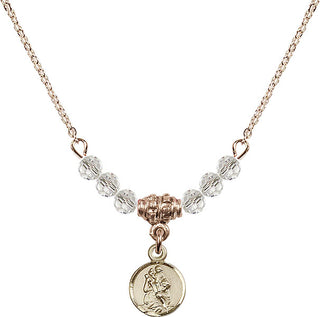18" Hamilton Gold Plated Necklace with 4mm Crystal Beads featuring a 14kt Gold Filled Saint Christopher Medal.