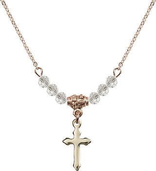 18" Hamilton Gold Plated Necklace with 4mm Crystal Beads featuring a 14kt Gold Filled Cross Medal.