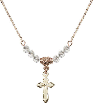 18" Hamilton Gold Plated Necklace with 4mm Crystal Beads featuring a 14kt Gold Filled Cross Medal.