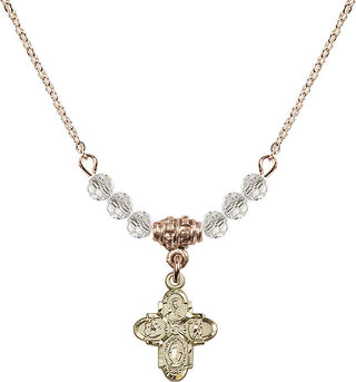 18" Hamilton Gold Plated Necklace with 4mm Crystal Beads featuring a 14kt Gold Filled 4-Way Medal.