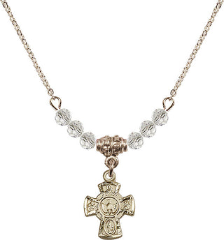 18" Hamilton Gold Plated Necklace with 4mm Crystal Beads featuring a 14kt Gold Filled 5-Way Medal.