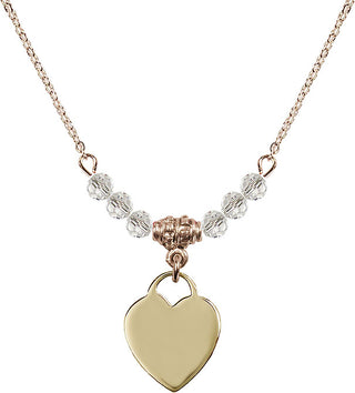 18" Hamilton Gold Plated Necklace with 4mm Crystal Beads featuring a 14kt Gold Filled Heart Medal. Engraved Catholic Saint Jewelry