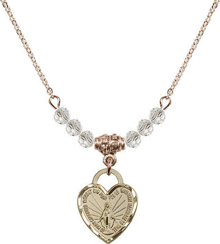 18" Hamilton Gold Plated Necklace with 4mm Crystal Beads featuring a 14kt Gold Filled Miraculous Heart Medal. Engraved Catholic Saint Jewelry