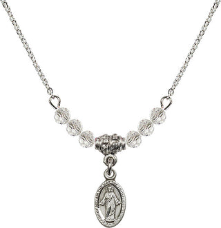 18" Rhodium Plated Necklace with 4mm Crystal Beads featuring a Sterling Silver Scapular Medal.