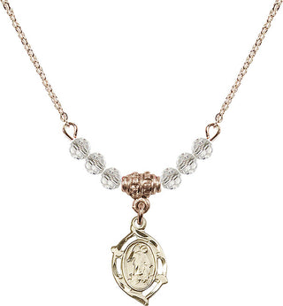 18" Hamilton Gold Plated Necklace with 4mm Crystal Beads featuring a 14kt Gold Filled Guardian Angel Medal.