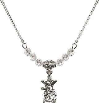 18" Rhodium Plated Necklace with 4mm Crystal Beads featuring a Sterling Silver Guardian Angel Medal.