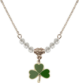 18" Hamilton Gold Plated Necklace with 4mm Crystal Beads featuring a 14kt Gold Filled Shamrock Medal.