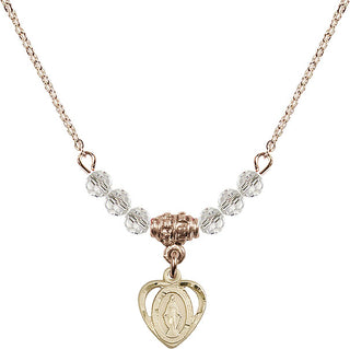 18" Hamilton Gold Plated Necklace with 4mm Crystal Beads featuring a 14kt Gold Filled Miraculous Medal.