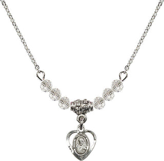 18" Rhodium Plated Necklace with 4mm Crystal Beads featuring a Sterling Silver Scapular Medal.