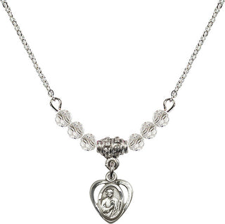 18" Rhodium Plated Necklace with 4mm Crystal Beads featuring a Sterling Silver Saint Jude Medal. Engraved Catholic Saint Jewelry