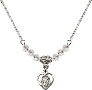 18" Rhodium Plated Necklace with 4mm Crystal Beads featuring a Sterling Silver Guardian Angel Medal. Engraved Catholic Saint Jewelry