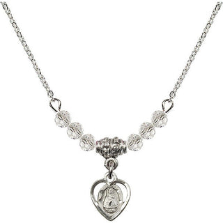 18" Rhodium Plated Necklace with 4mm Crystal Beads featuring a Sterling Silver Infant Medal. Engraved Catholic Saint Jewelry