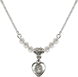 18" Rhodium Plated Necklace with 4mm Crystal Beads featuring a Sterling Silver Saint Ann Medal. Engraved Catholic Saint Jewelry