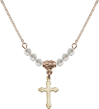 18" Hamilton Gold Plated Necklace with 4mm Crystal Beads featuring a 14kt Gold Filled Cross Medal.
