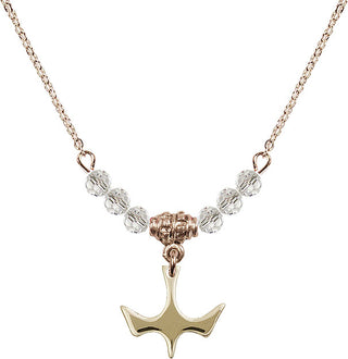 18" Hamilton Gold Plated Necklace with 4mm Crystal Beads featuring a 14kt Gold Filled Holy Spirit Medal.