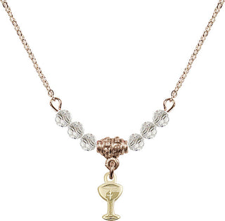 18" Hamilton Gold Plated Necklace with 4mm Crystal Beads featuring a 14kt Gold Filled Chalice Medal.
