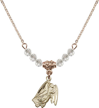 18" Hamilton Gold Plated Necklace with 4mm Crystal Beads featuring a 14kt Gold Filled Guardian Angel Medal.
