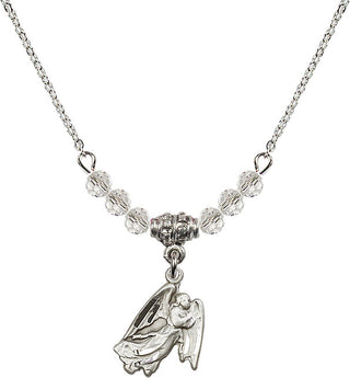 18" Rhodium Plated Necklace with 4mm Crystal Beads featuring a Sterling Silver Guardian Angel Medal.