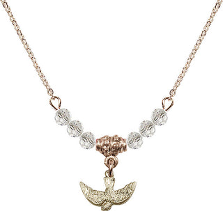 18" Hamilton Gold Plated Necklace with 4mm Crystal Beads featuring a 14kt Gold Filled Holy Spirit Medal.
