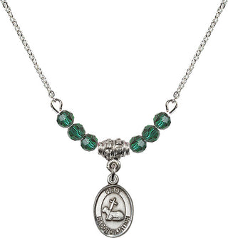18" Rhodium Plated Necklace with 4mm Emerald Crystal Beads featuring a Sterling Silver First Reconciliation Medal.