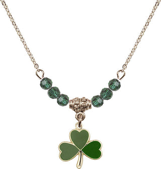 18" Hamilton Gold Plated Necklace with 4mm Emerald Crystal Beads featuring a 14kt Gold Filled Shamrock Medal.