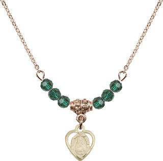 18" Hamilton Gold Plated Necklace with 4mm Emerald Crystal Beads featuring a 14kt Gold Filled Infant Medal. Engraved Catholic Saint Jewelry