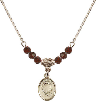 18" Hamilton Gold Plated Necklace with 4mm Garnet Crystal Beads featuring a 14kt Gold Filled Baptism Medal.