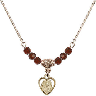 18" Hamilton Gold Plated Necklace with 4mm Garnet Crystal Beads featuring a 14kt Gold Filled Saint Jude Medal. Engraved Catholic Saint Jewelry