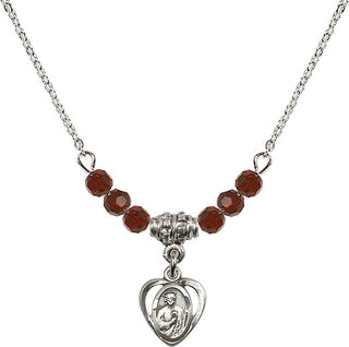 18" Rhodium Plated Necklace with 4mm Garnet Crystal Beads featuring a Sterling Silver Saint Jude Medal. Engraved Catholic Saint Jewelry