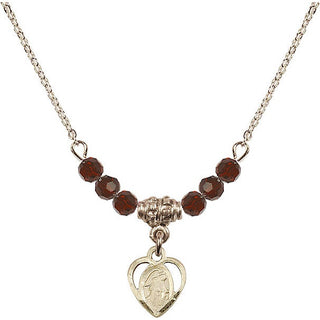 18" Hamilton Gold Plated Necklace with 4mm Garnet Crystal Beads featuring a 14kt Gold Filled Guardian Angel Medal. Engraved Catholic Saint Jewelry
