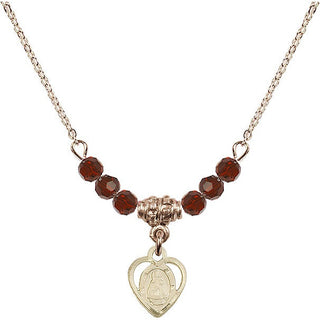 18" Hamilton Gold Plated Necklace with 4mm Garnet Crystal Beads featuring a 14kt Gold Filled Infant Medal. Engraved Catholic Saint Jewelry