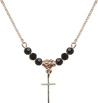 18" Hamilton Gold Plated Necklace with 4mm Jet Crystal Beads featuring a 14kt Gold Filled Cross Medal.